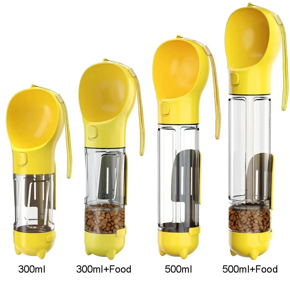Portable cat and dog water bottle, food feeder, drinking fountain, 3 in 1 poop dispenser, leak proof,