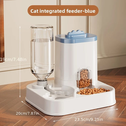 Blue automatic pet feeder and water dispenser for cats and dogs