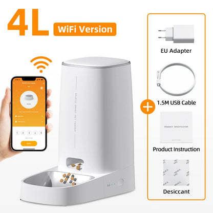 ROJECO 4L WiFi single bowl cat feeder with adapter, 1.5 m USB cable, instruction sheet and desiccant
