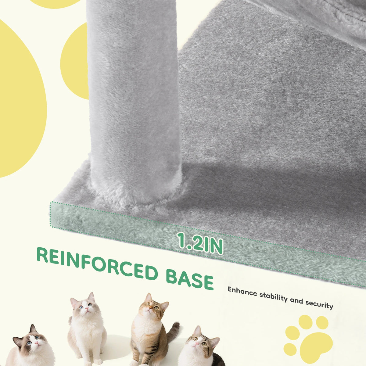 Close-up of the 1.2-inch thick reinforced base board that stabilises the cat tree