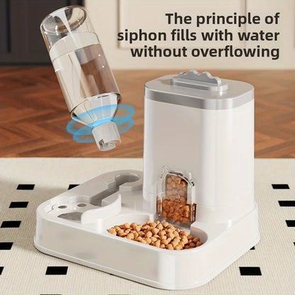 Siphon principle refills the pet water bowl without overflowing