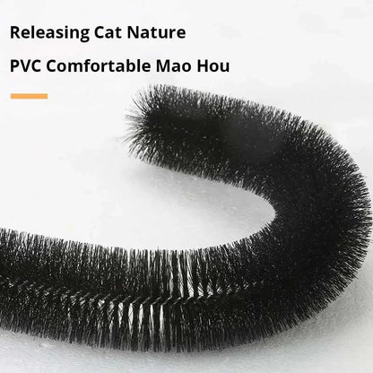 Close-up of the flexible black bristle strip that forms the cat grooming arch