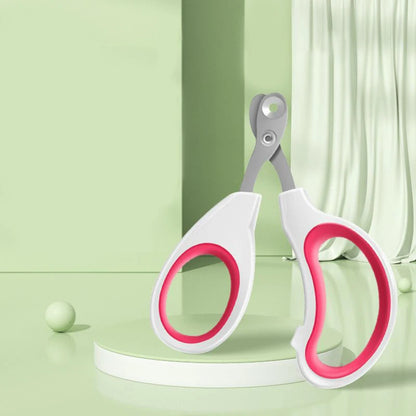 Red-handled cat nail clippers with a stainless steel round-hole blade