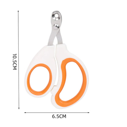 Orange cat nail clippers shown with measurements of 10.5 cm by 6.5 cm